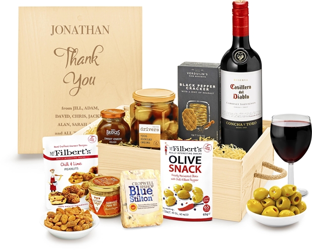 Valentine's Day Personalised Cheese & Pâté Selection Gift Box With Red Wine